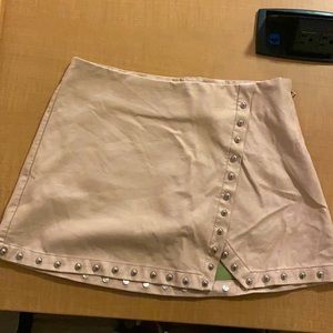 Pink Leather Studded Mini skirt